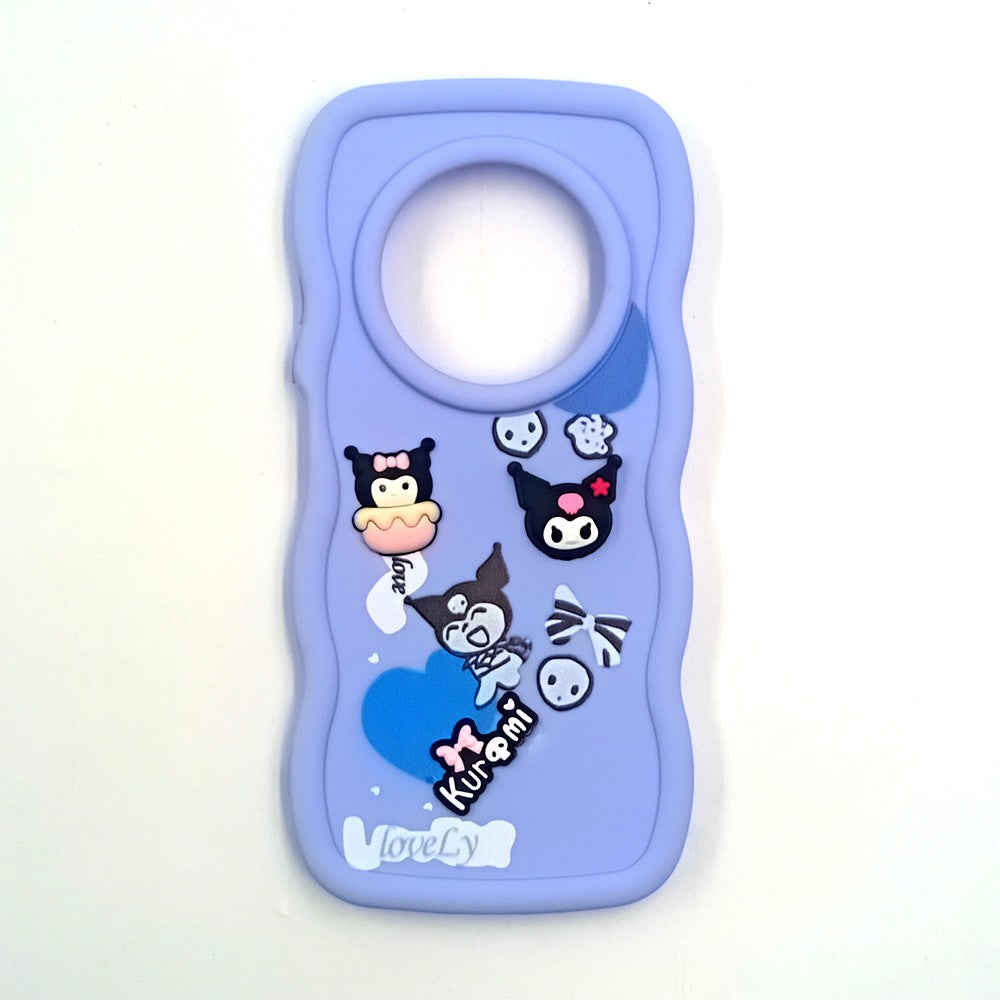 Redmi A4 Cute Cartoon 3D Silicone Phone Case for Girls Soft Wavy Edge Back Cover with Bear Flower & Fun Charms Shockproof Protective Case