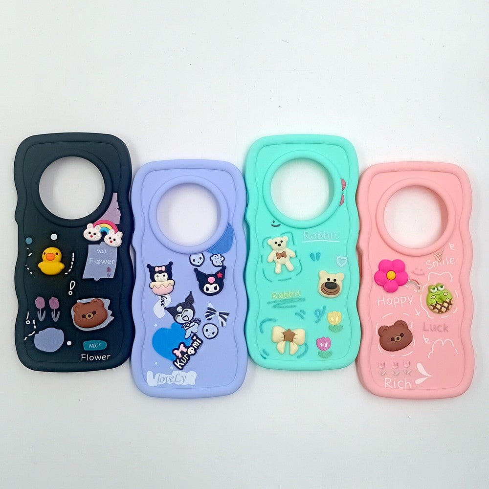 Redmi A4 Cute Cartoon 3D Silicone Phone Case for Girls Soft Wavy Edge Back Cover with Bear Flower & Fun Charms Shockproof Protective Case