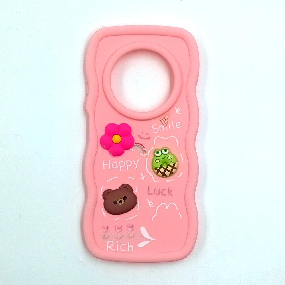 Redmi A4 Cute Cartoon 3D Silicone Phone Case for Girls Soft Wavy Edge Back Cover with Bear Flower & Fun Charms Shockproof Protective Case