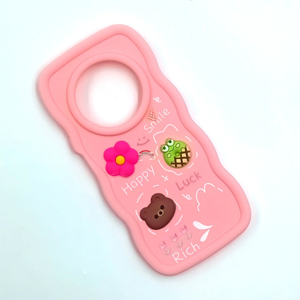 Redmi A4 Cute Cartoon 3D Silicone Phone Case for Girls Soft Wavy Edge Back Cover with Bear Flower & Fun Charms Shockproof Protective Case