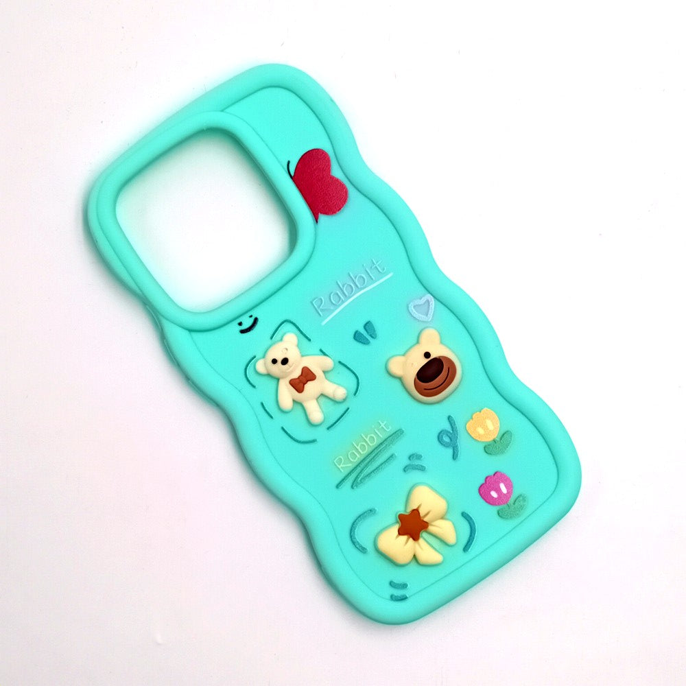 Redmi Note 14 4G Cute Cartoon 3D Silicone Phone Case for Girls Soft Wavy Edge Back Cover with Bear Flower & Fun Charms Shockproof Protective Case