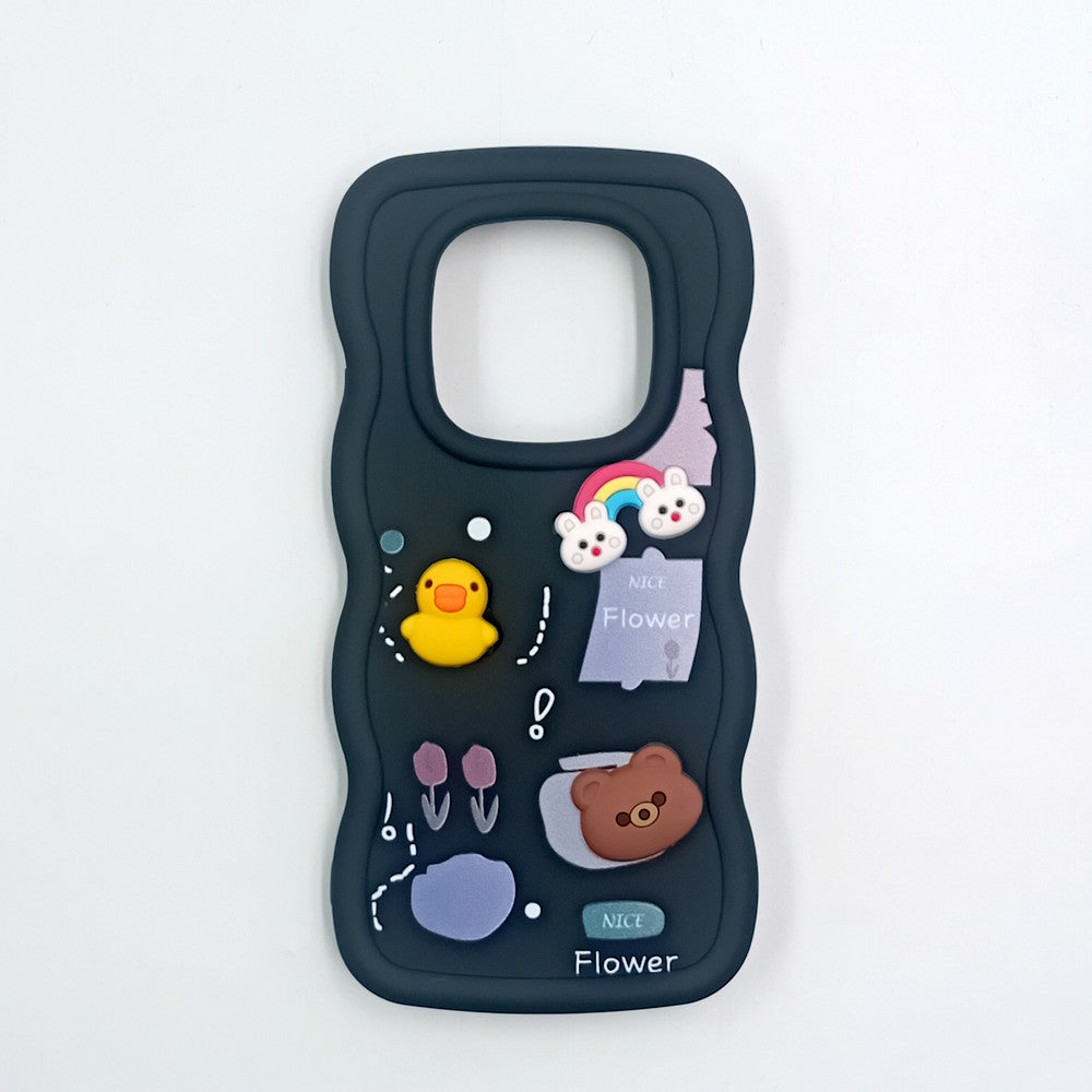 Redmi Note 14 Pro 4G Cute Cartoon 3D Silicone Phone Case for Girls Soft Wavy Edge Back Cover with Bear Flower & Fun Charms Shockproof Protective Case