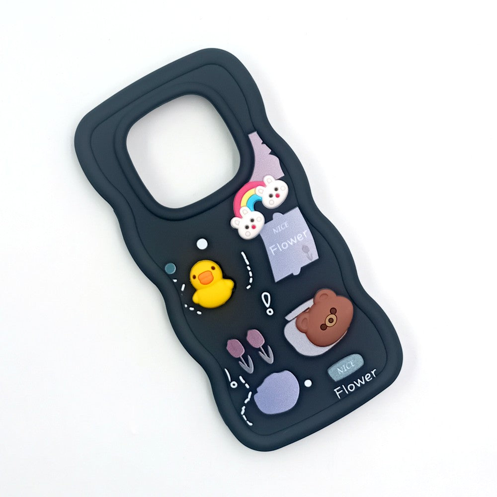 Redmi Note 14 Pro 4G Cute Cartoon 3D Silicone Phone Case for Girls Soft Wavy Edge Back Cover with Bear Flower & Fun Charms Shockproof Protective Case