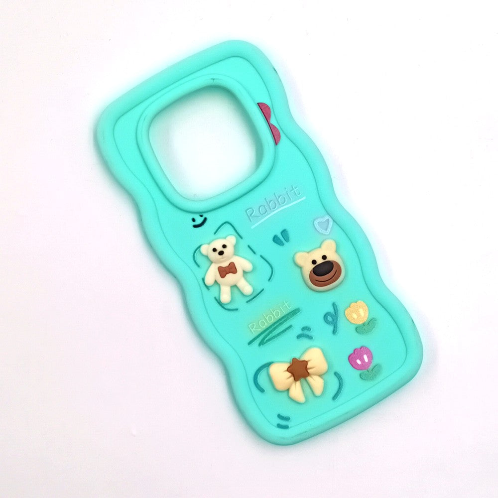 Redmi Note 14 Pro 4G Cute Cartoon 3D Silicone Phone Case for Girls Soft Wavy Edge Back Cover with Bear Flower & Fun Charms Shockproof Protective Case