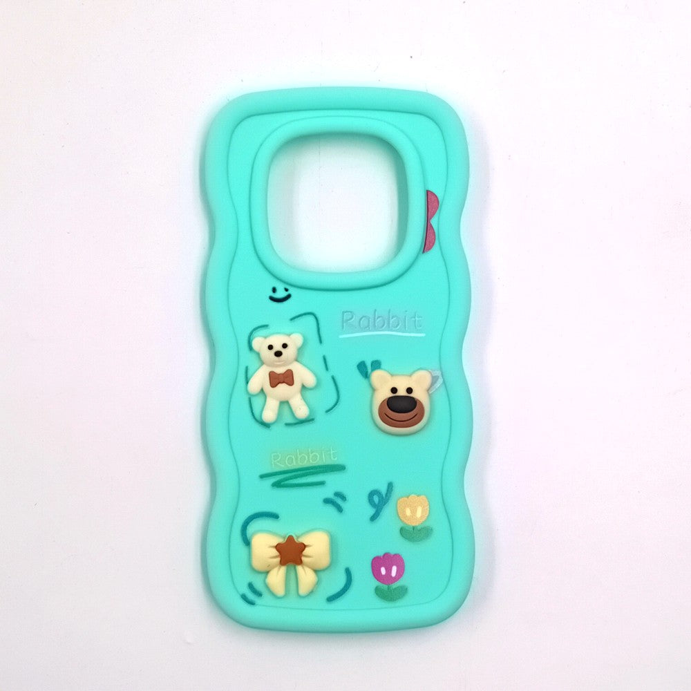 Redmi Note 14 Pro 5G Cute Cartoon 3D Silicone Phone Case for Girls Soft Wavy Edge Back Cover with Bear Flower & Fun Charms Shockproof Protective Case