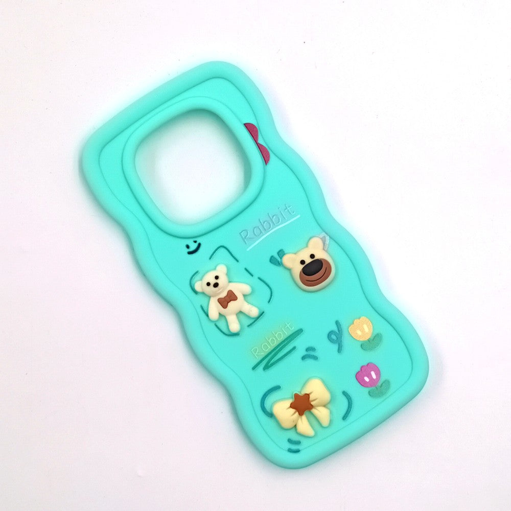 Redmi Note 14 Pro 5G Cute Cartoon 3D Silicone Phone Case for Girls Soft Wavy Edge Back Cover with Bear Flower & Fun Charms Shockproof Protective Case