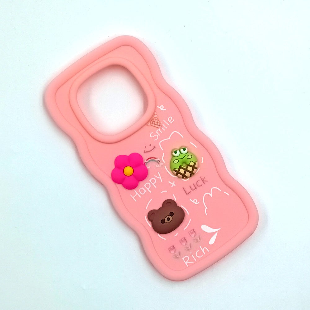 Redmi Note 14 Pro 5G Cute Cartoon 3D Silicone Phone Case for Girls Soft Wavy Edge Back Cover with Bear Flower & Fun Charms Shockproof Protective Case