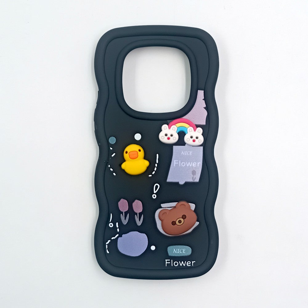 Redmi Note 14 Pro Plus Cute Cartoon 3D Silicone Phone Case for Girls Soft Wavy Edge Back Cover with Bear Flower & Fun Charms Shockproof Protective Case