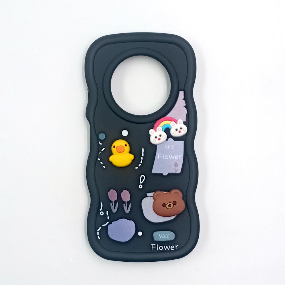 Tecno Spark 30C 4G Cute Cartoon 3D Silicone Phone Case for Girls Soft Wavy Edge Back Cover with Bear Flower & Fun Charms Shockproof Protective Case