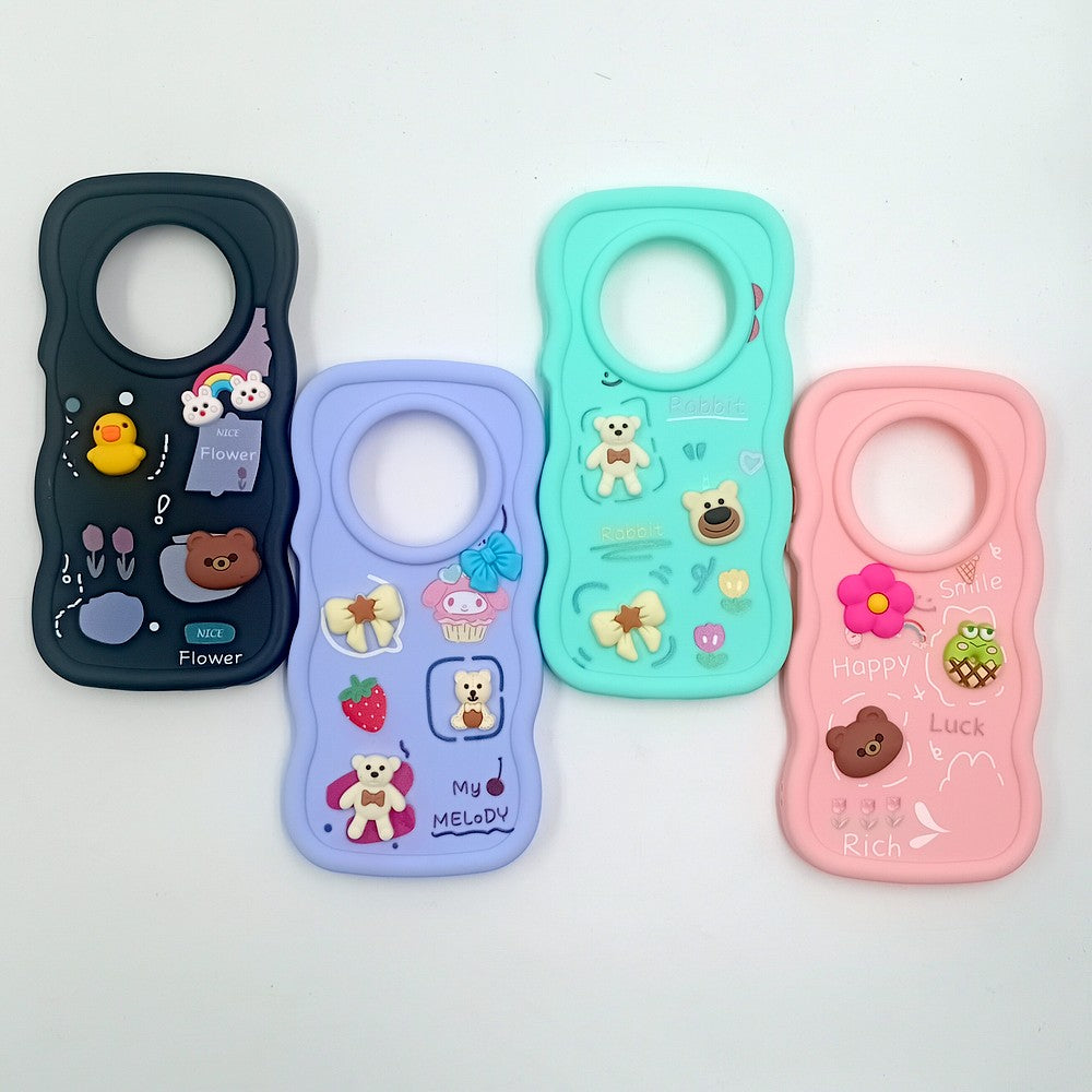 Tecno Spark 30C 4G Cute Cartoon 3D Silicone Phone Case for Girls Soft Wavy Edge Back Cover with Bear Flower & Fun Charms Shockproof Protective Case