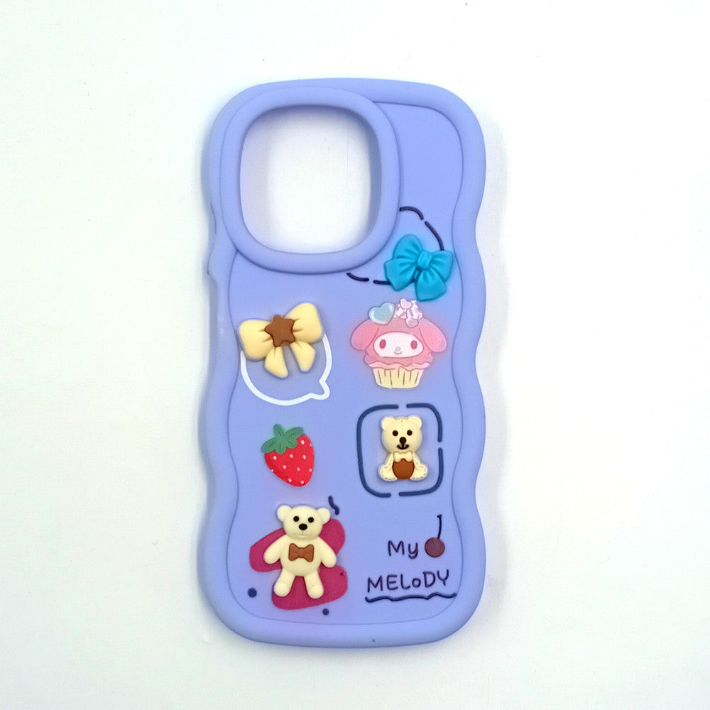 Tecno Spark Go 2025 Cute Cartoon 3D Silicone Phone Case for Girls Soft Wavy Edge Back Cover with Bear Flower & Fun Charms Shockproof Protective Case