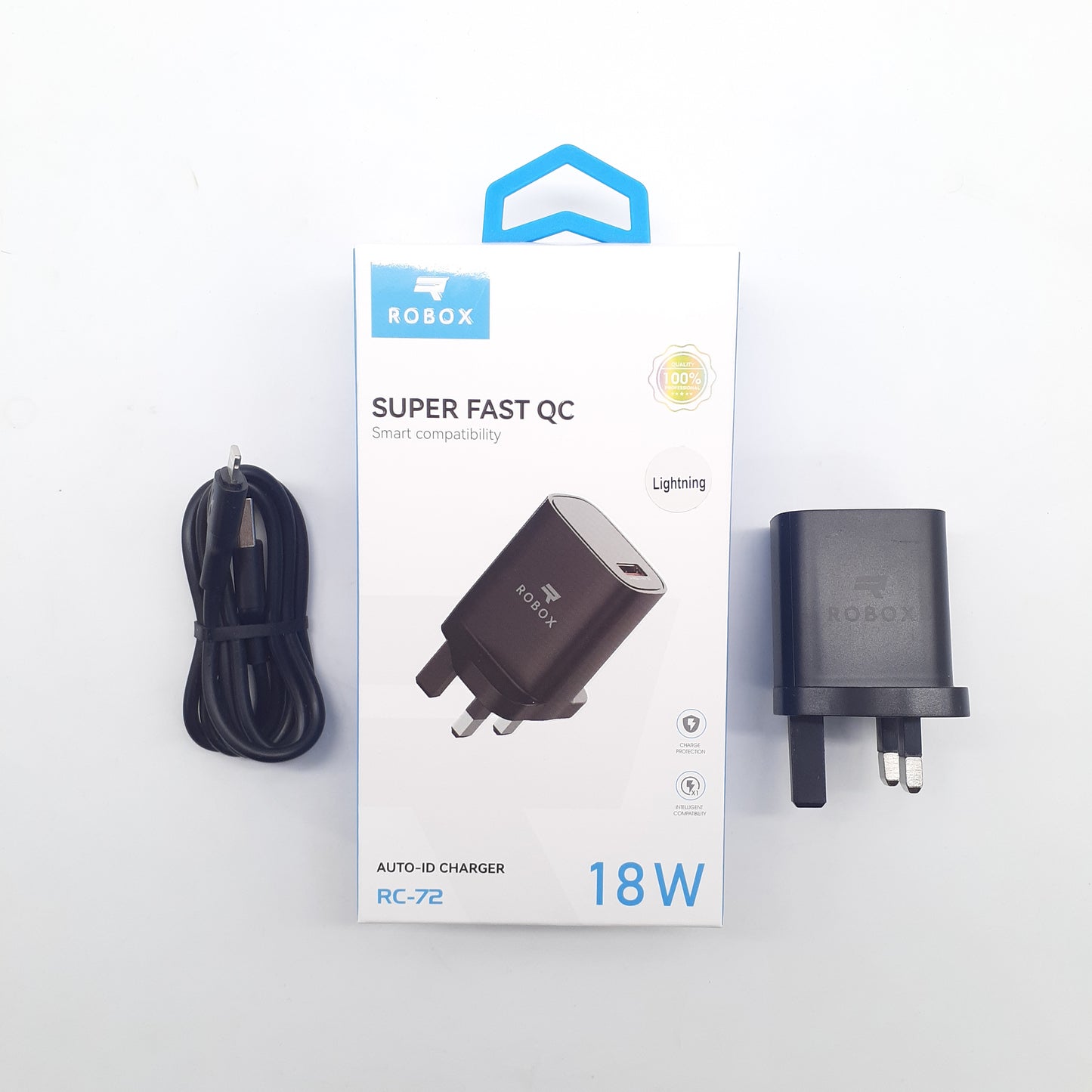 Robox RC-72 Super Fast QC Lightning Charger with Dock 18W Auto-ID Smart Charging Adapter (UK 3-Pin)
